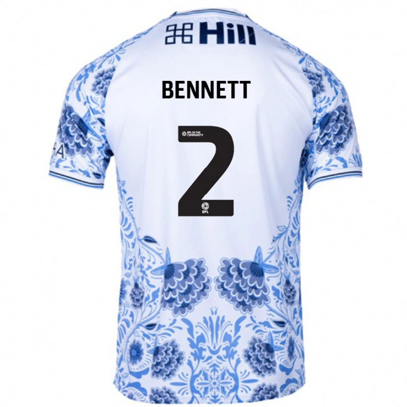 Danxen Niño Camiseta Liam Bennett #2 Blanco Azul 2ª Equipación 2024/25 La Camisa