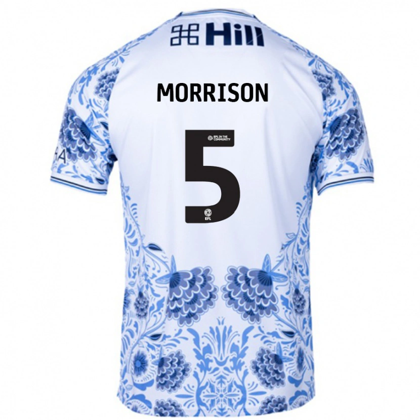 Danxen Niño Camiseta Michael Morrison #5 Blanco Azul 2ª Equipación 2024/25 La Camisa