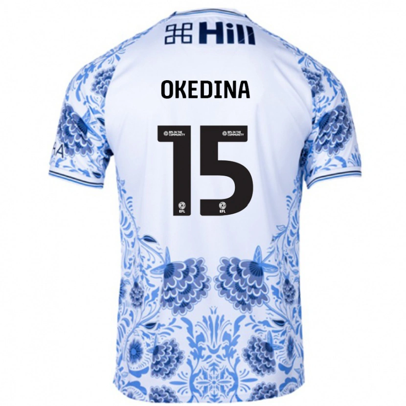 Danxen Niño Camiseta Jubril Okedina #15 Blanco Azul 2ª Equipación 2024/25 La Camisa