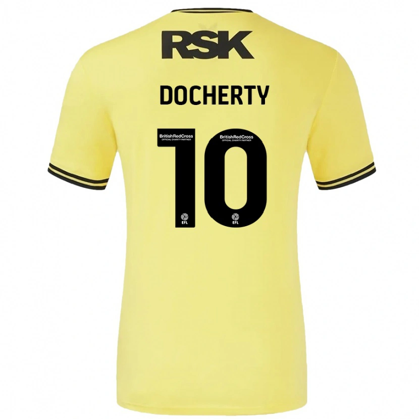 Danxen Niño Camiseta Greg Docherty #10 Amarillo Negro 2ª Equipación 2024/25 La Camisa