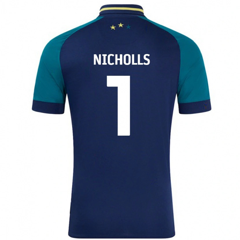 Danxen Niño Camiseta Lee Nicholls #1 Azul Marino Verde Oscuro 2ª Equipación 2024/25 La Camisa