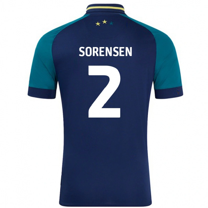 Danxen Niño Camiseta Lasse Sørensen #2 Azul Marino Verde Oscuro 2ª Equipación 2024/25 La Camisa