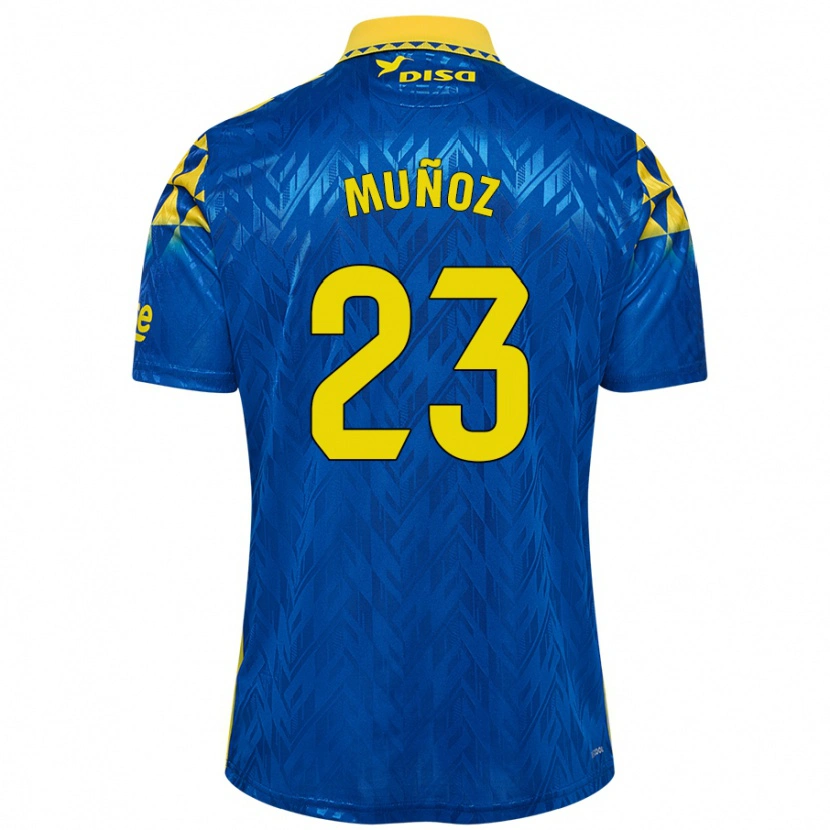 Danxen Niño Camiseta Álex Muñoz #23 Azul Amarillo 2ª Equipación 2024/25 La Camisa