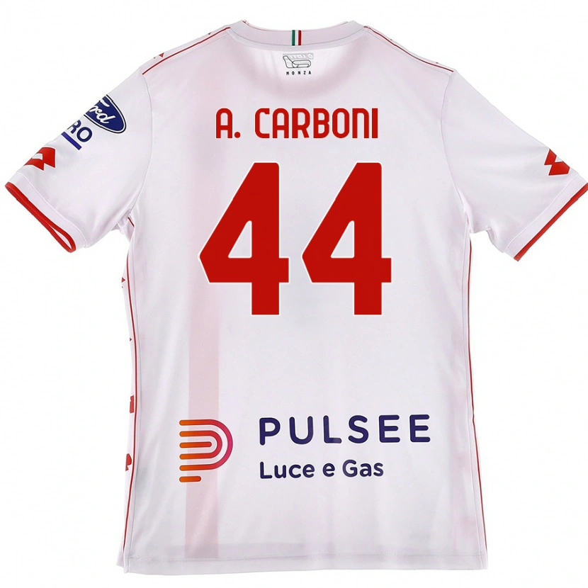 Danxen Niño Camiseta Andrea Carboni #44 Blanco Rojo 2ª Equipación 2024/25 La Camisa