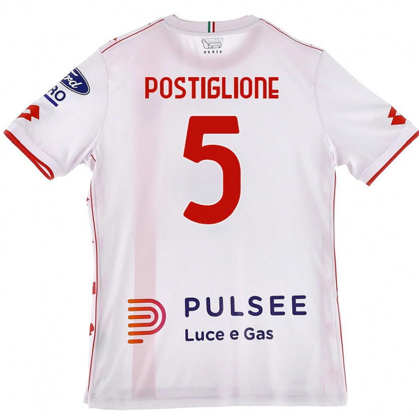 Danxen Niño Camiseta Nicolò Postiglione #5 Blanco Rojo 2ª Equipación 2024/25 La Camisa