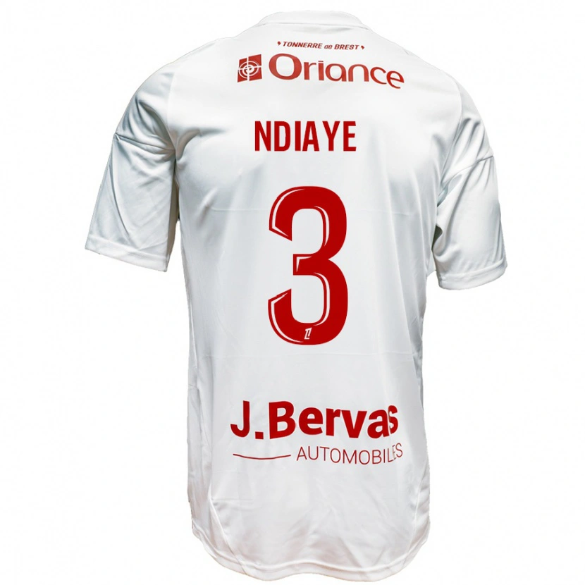 Danxen Niño Camiseta Abdoulaye Ndiaye #3 Blanco Rojo 2ª Equipación 2024/25 La Camisa