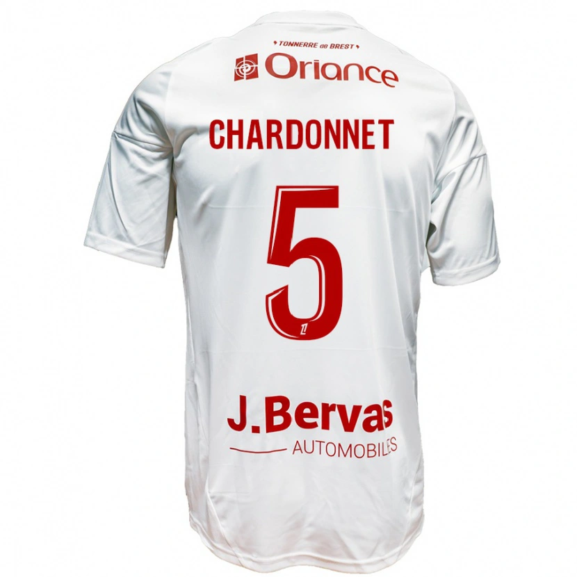 Danxen Niño Camiseta Brendan Chardonnet #5 Blanco Rojo 2ª Equipación 2024/25 La Camisa