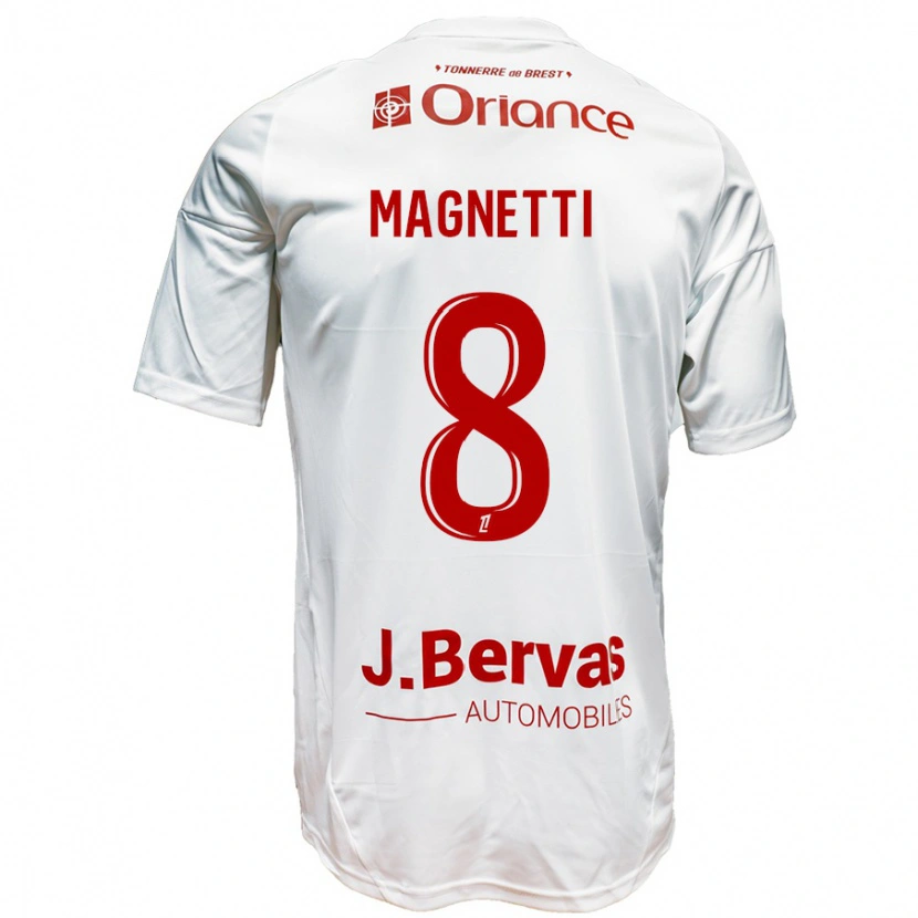 Danxen Niño Camiseta Hugo Magnetti #8 Blanco Rojo 2ª Equipación 2024/25 La Camisa