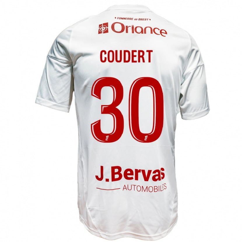 Danxen Niño Camiseta Grégoire Coudert #30 Blanco Rojo 2ª Equipación 2024/25 La Camisa