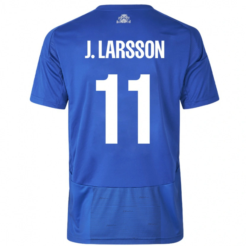 Danxen Niño Camiseta Jordan Larsson #11 Blanco Azul 2ª Equipación 2024/25 La Camisa