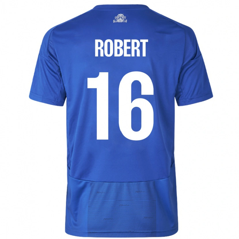 Danxen Niño Camiseta Robert #16 Blanco Azul 2ª Equipación 2024/25 La Camisa