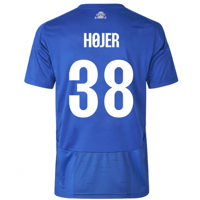 Danxen Niño Camiseta Oliver Højer #38 Blanco Azul 2ª Equipación 2024/25 La Camisa