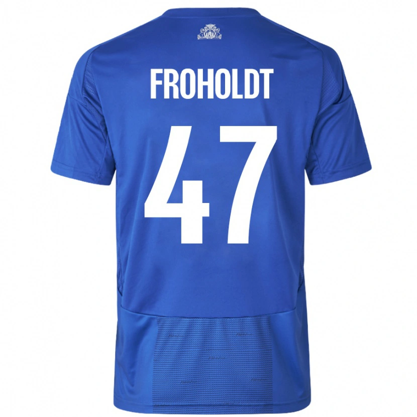 Danxen Niño Camiseta Victor Froholdt #47 Blanco Azul 2ª Equipación 2024/25 La Camisa