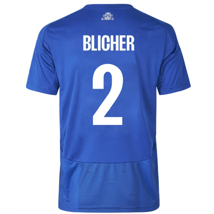 Danxen Niño Camiseta Nicolai Blicher #2 Blanco Azul 2ª Equipación 2024/25 La Camisa