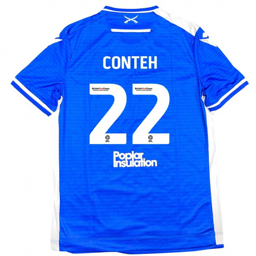 Danxen Hombre Camiseta Kamil Conteh #22 Azul Blanco 1ª Equipación 2024/25 La Camisa