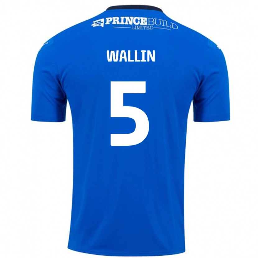 Danxen Hombre Camiseta Oscar Wallin #5 Azul Blanco 1ª Equipación 2024/25 La Camisa