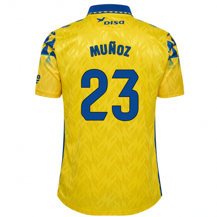 Danxen Hombre Camiseta Álex Muñoz #23 Amarillo Azul 1ª Equipación 2024/25 La Camisa