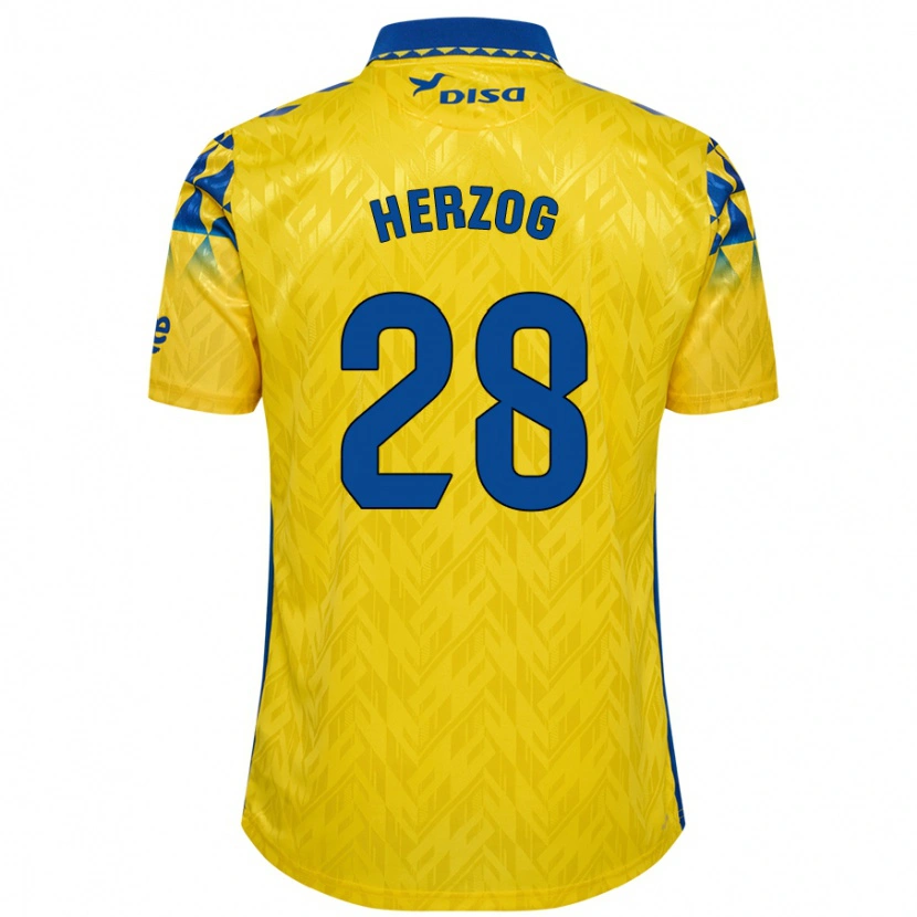 Danxen Hombre Camiseta Juanma Herzog #28 Amarillo Azul 1ª Equipación 2024/25 La Camisa