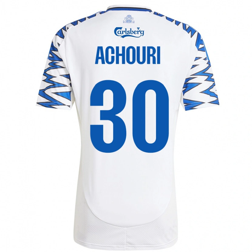 Danxen Hombre Camiseta Elias Achouri #30 Blanco Azul Cielo 1ª Equipación 2024/25 La Camisa