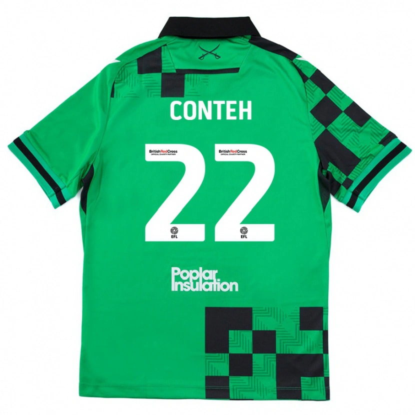 Danxen Hombre Camiseta Kamil Conteh #22 Verde Negro 2ª Equipación 2024/25 La Camisa