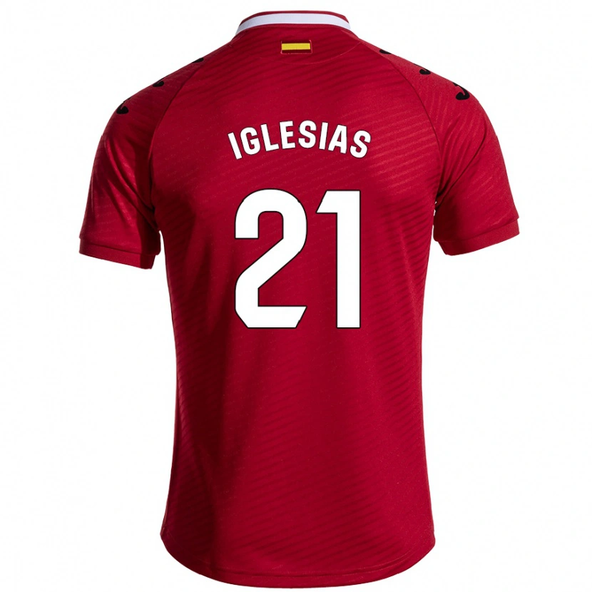 Danxen Hombre Camiseta Juan Iglesias #21 Rojo Oscuro 2ª Equipación 2024/25 La Camisa