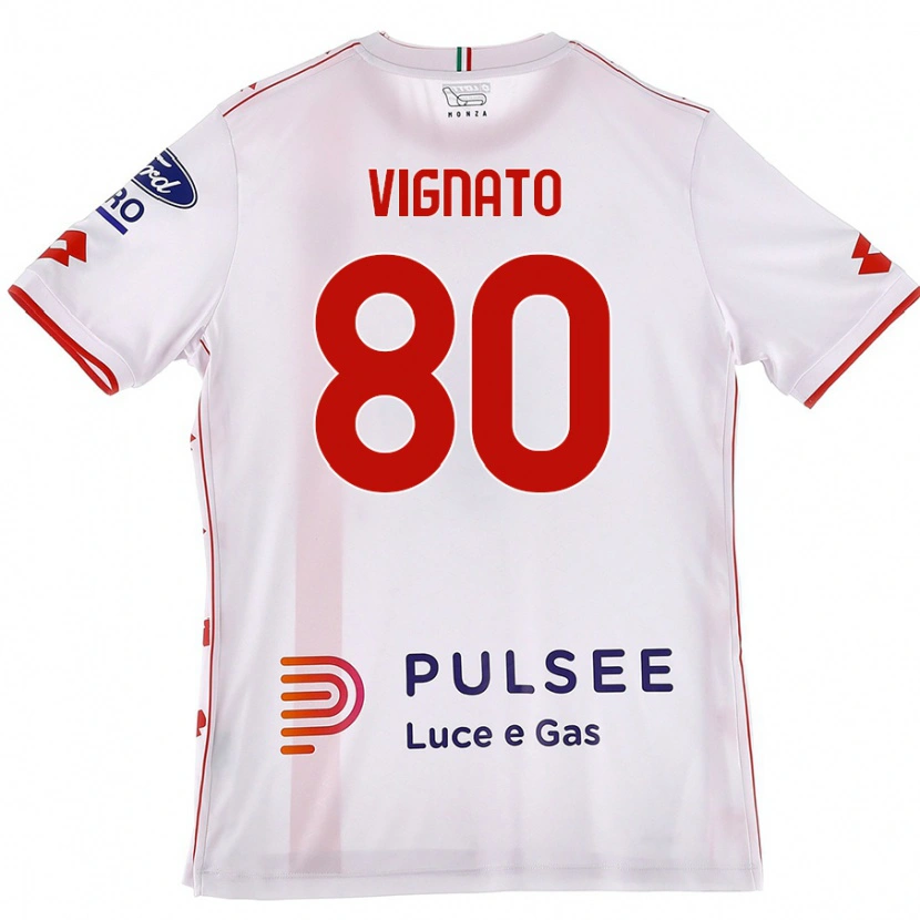 Danxen Hombre Camiseta Samuele Vignato #80 Blanco Rojo 2ª Equipación 2024/25 La Camisa