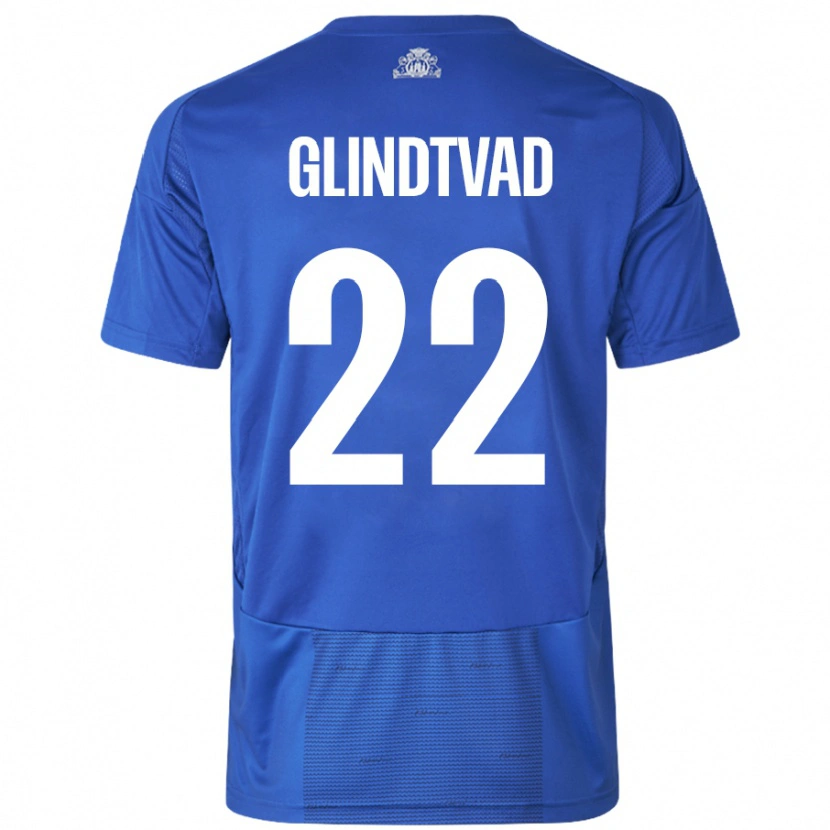 Danxen Hombre Camiseta William Glindtvad #22 Blanco Azul 2ª Equipación 2024/25 La Camisa