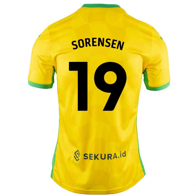 Danxen Mujer Camiseta Jacob Lungi Sørensen #19 Amarillo Verde 1ª Equipación 2024/25 La Camisa