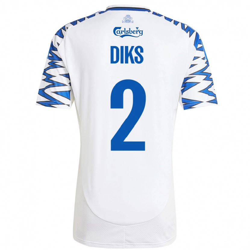 Danxen Mujer Camiseta Kevin Diks #2 Blanco Azul Cielo 1ª Equipación 2024/25 La Camisa