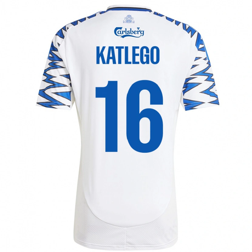 Danxen Mujer Camiseta David Katlego #16 Blanco Azul Cielo 1ª Equipación 2024/25 La Camisa