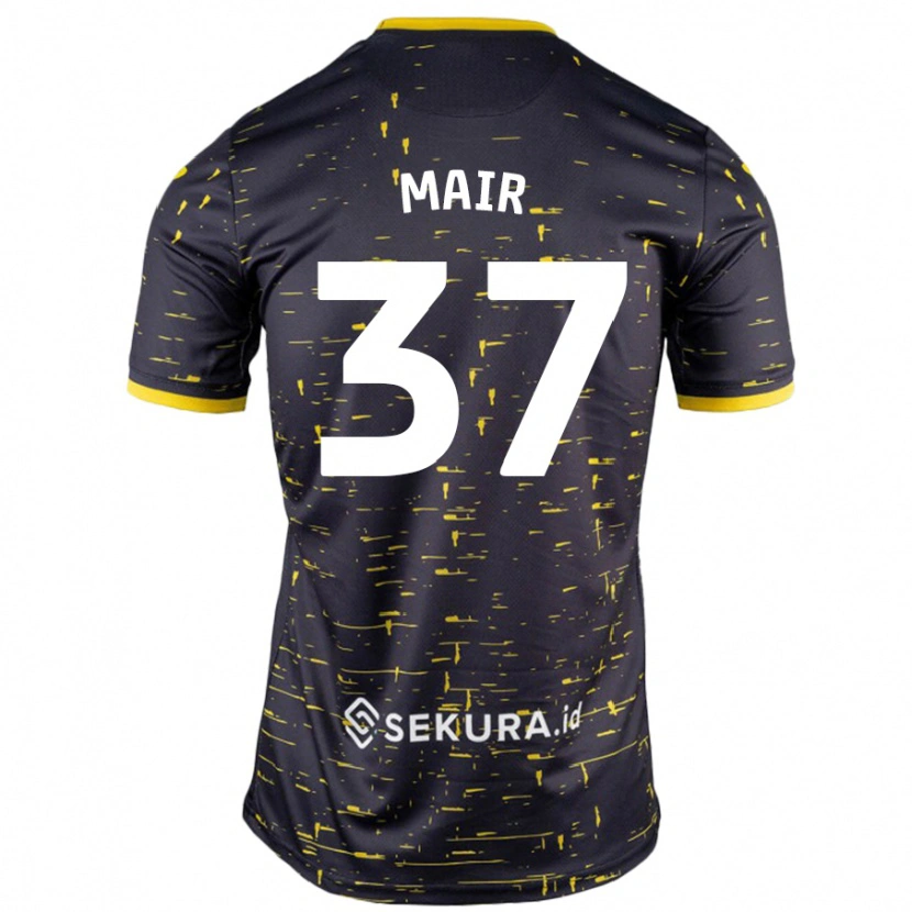 Danxen Mujer Camiseta Archie Mair #37 Negro Amarillo 2ª Equipación 2024/25 La Camisa