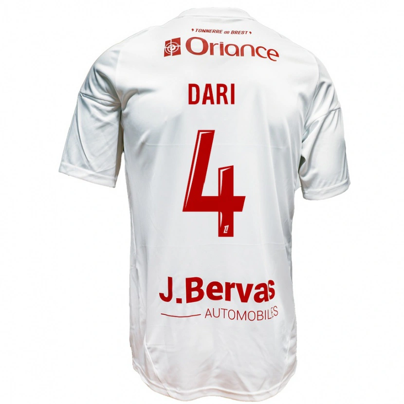 Danxen Mujer Camiseta Achraf Dari #4 Blanco Rojo 2ª Equipación 2024/25 La Camisa