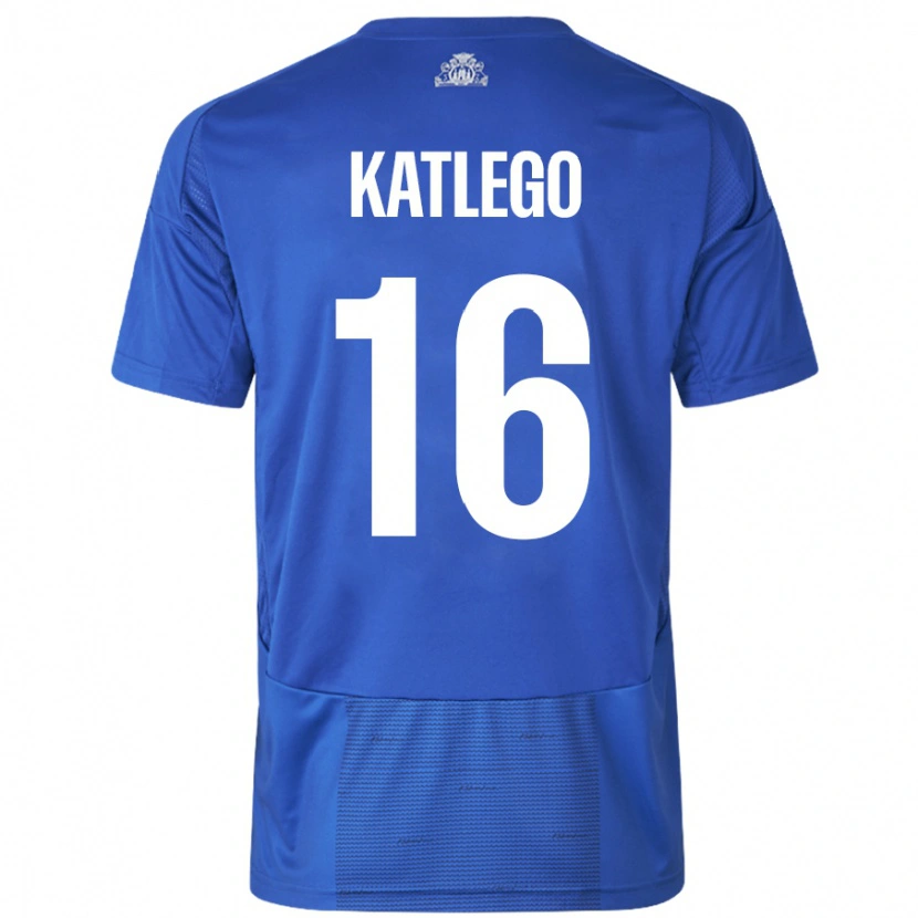 Danxen Mujer Camiseta David Katlego #16 Blanco Azul 2ª Equipación 2024/25 La Camisa