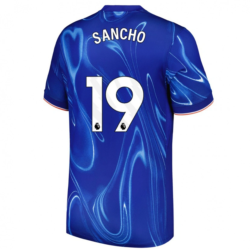 Danxen Niño Camiseta Jadon Sancho #19 Azul Blanco 1ª Equipación 2024/25 La Camisa