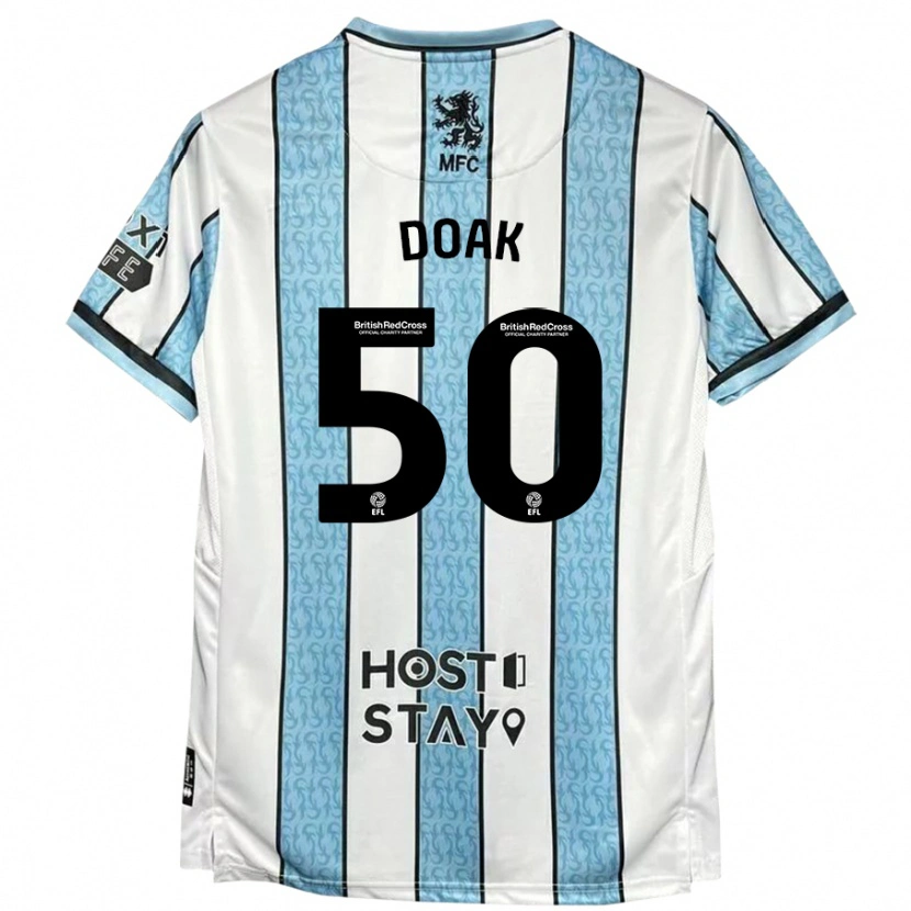 Danxen Niño Camiseta Ben Doak #50 Blanco Azul 2ª Equipación 2024/25 La Camisa