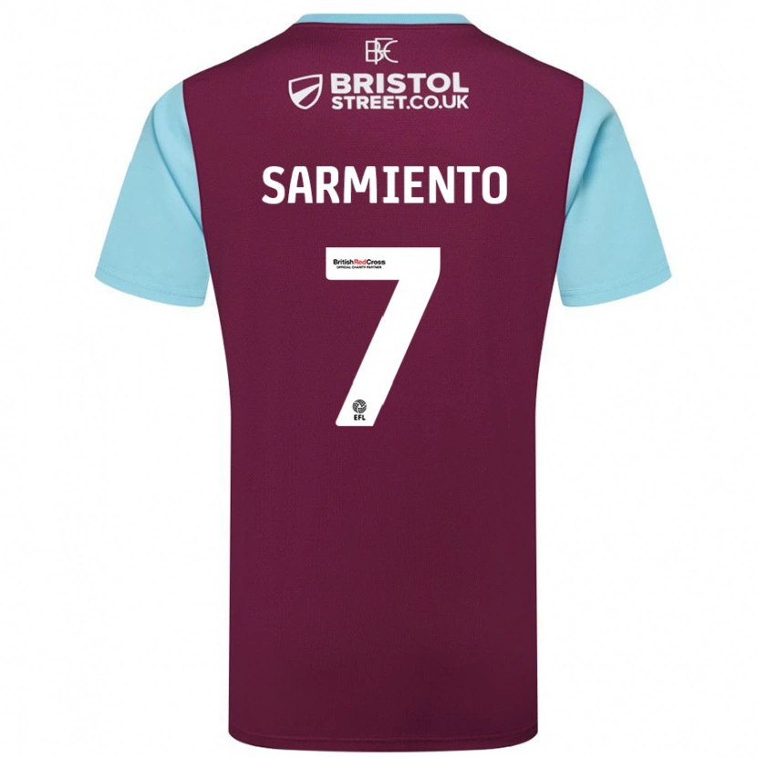 Danxen Niño Camiseta Jeremy Sarmiento #7 Borgoña Azul Cielo 1ª Equipación 2024/25 La Camisa