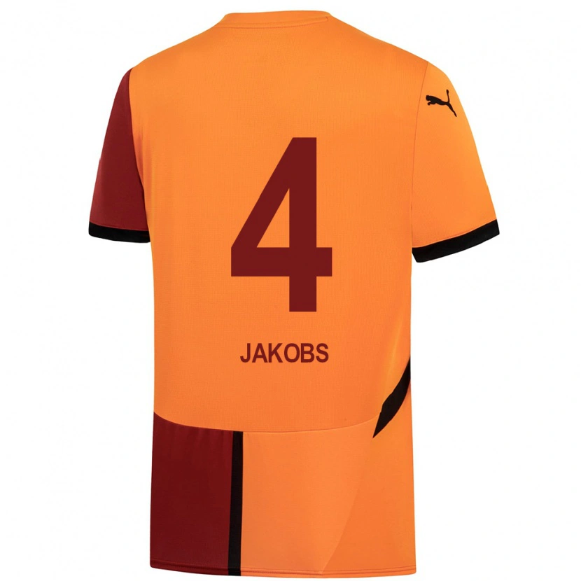 Danxen Niño Camiseta Ismail Jakobs #4 Amarillo Rojo 1ª Equipación 2024/25 La Camisa