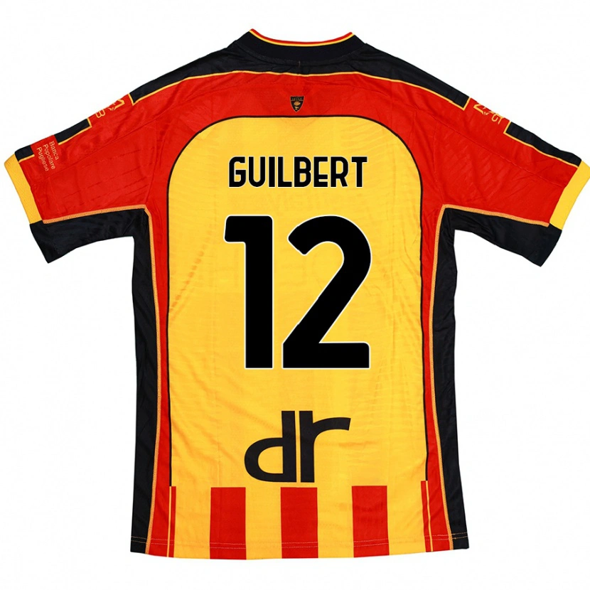 Danxen Niño Camiseta Frédéric Guilbert #12 Amarillo Rojo 1ª Equipación 2024/25 La Camisa