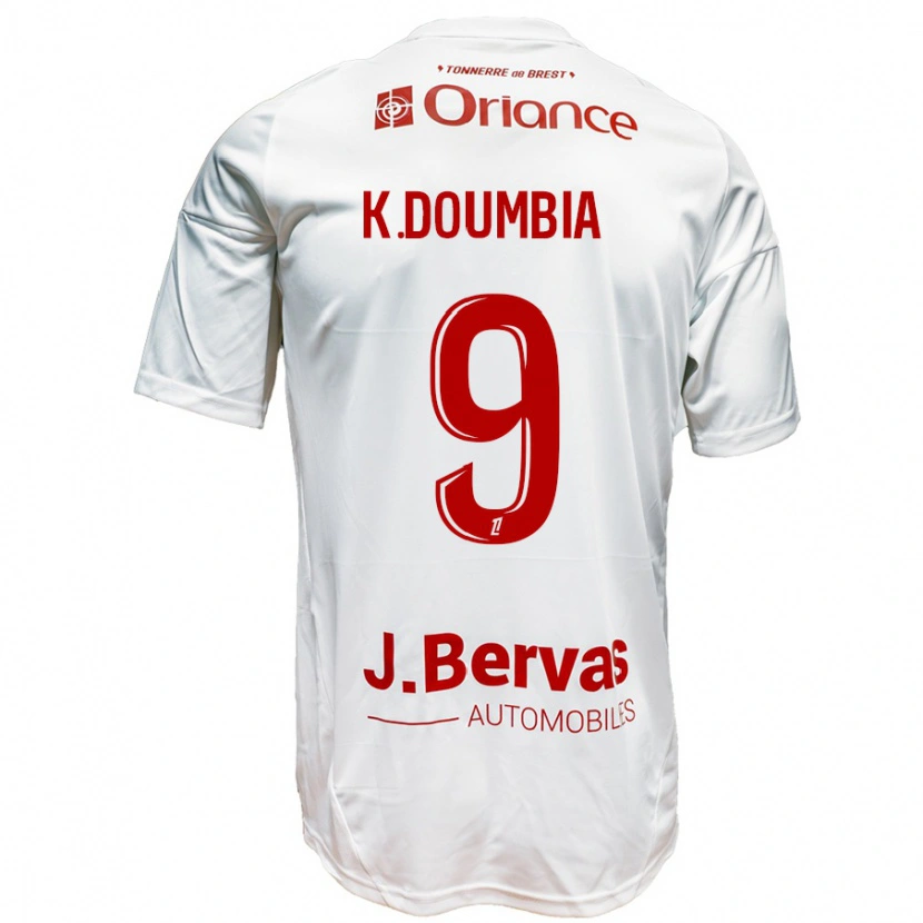 Danxen Niño Camiseta Kamory Doumbia #9 Blanco Rojo 2ª Equipación 2024/25 La Camisa