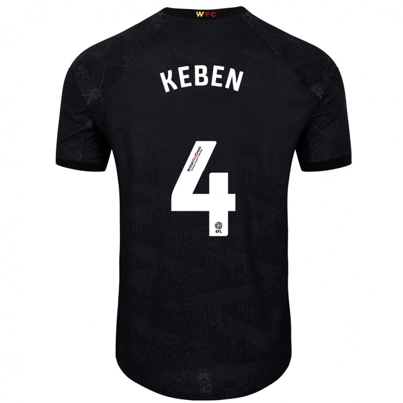 Danxen Niño Camiseta Kévin Keben #4 Negro Blanco 2ª Equipación 2024/25 La Camisa