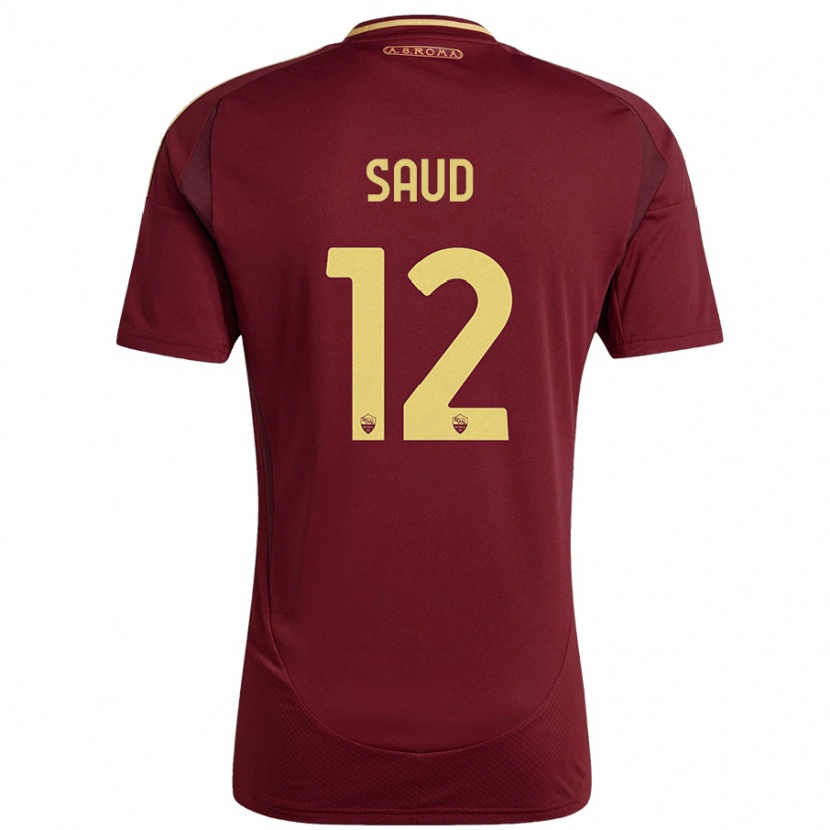 Danxen Niño Camiseta Saud Abdulhamid #12 Rojo Marrón Dorado 1ª Equipación 2024/25 La Camisa