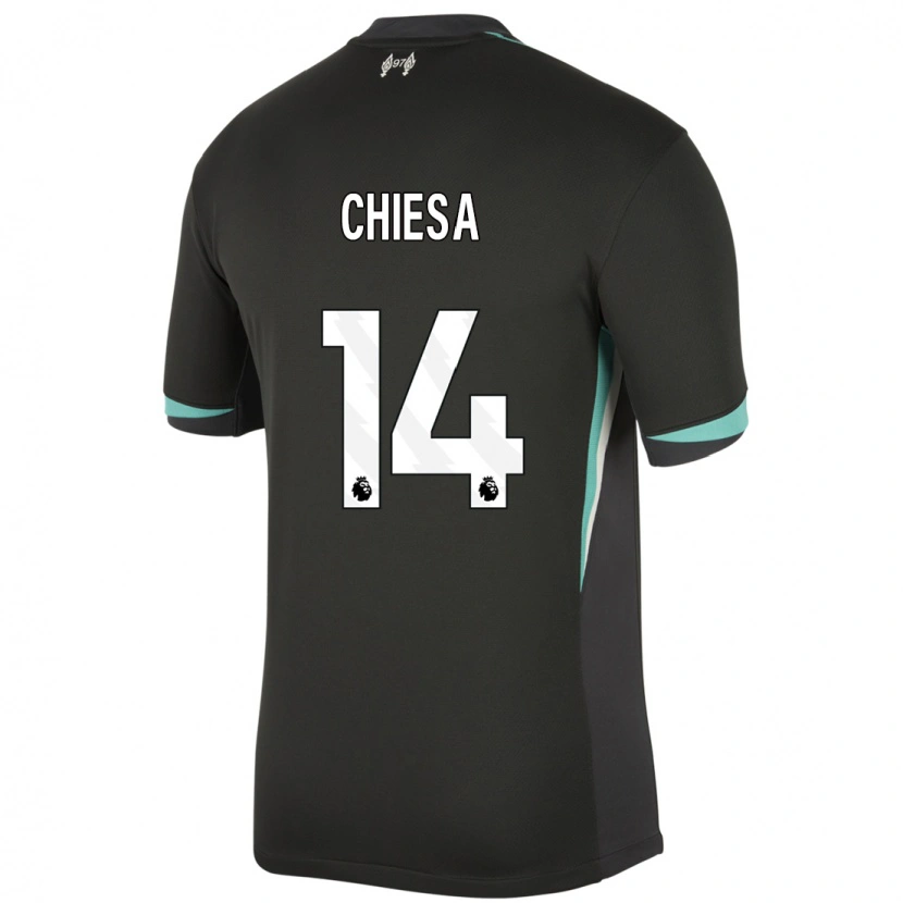 Danxen Mujer Camiseta Federico Chiesa #14 Negro Antracita Blanco 2ª Equipación 2024/25 La Camisa