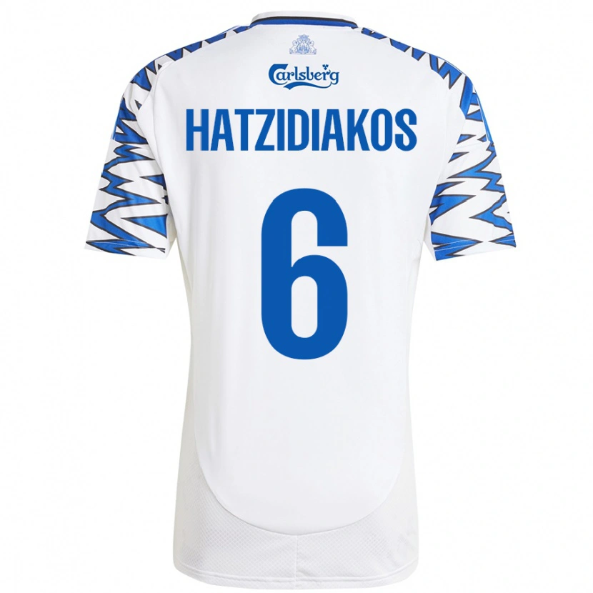 Danxen Mujer Camiseta Pantelis Hatzidiakos #6 Blanco Azul Cielo 1ª Equipación 2024/25 La Camisa