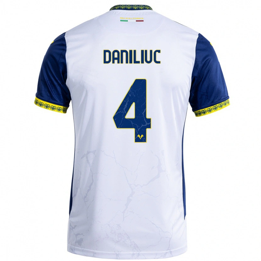 Danxen Mujer Camiseta Flavius Daniliuc #4 Blanco Azul 2ª Equipación 2024/25 La Camisa