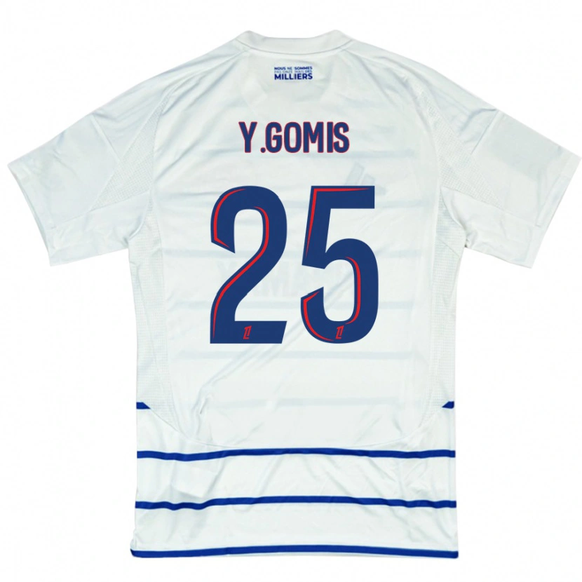 Danxen Mujer Camiseta Yoni Gomis #25 Blanco Azul 2ª Equipación 2024/25 La Camisa